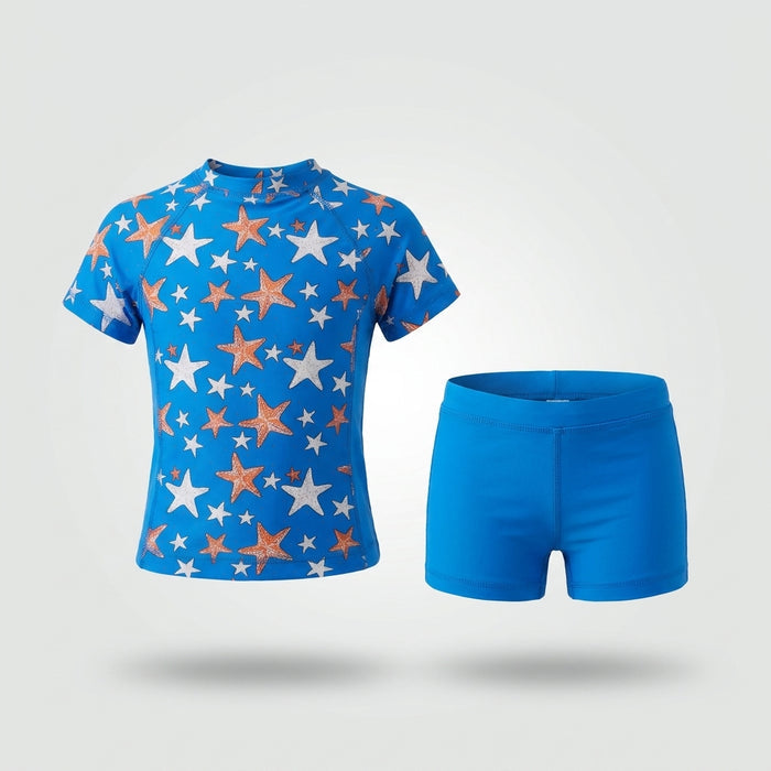 Boys 2 Piece Swimwear Set Starfish Rash Guard And Shorts