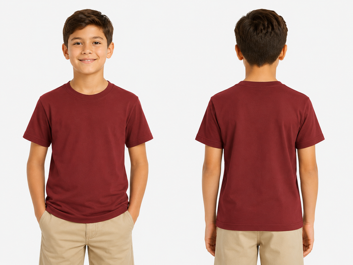 Boys Baseball Cap Patch Short Sleeve T Shirt Chocolate