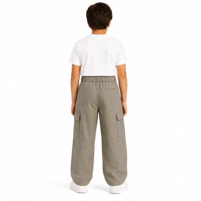 Boys Cargo Pants With Utility Pockets And Drawstring Waist