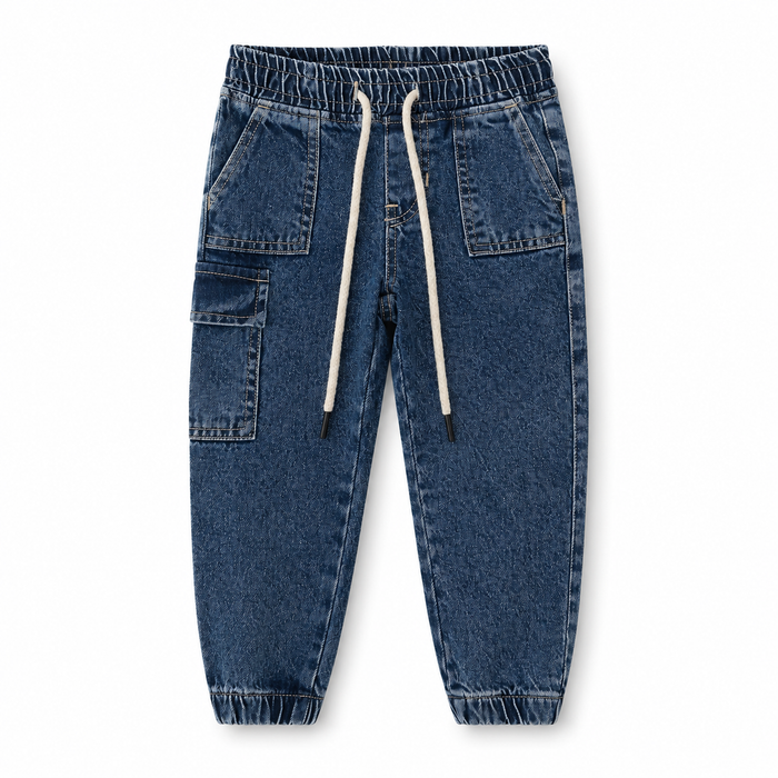 Boys Drawstring Denim Cargo Jogger Pants