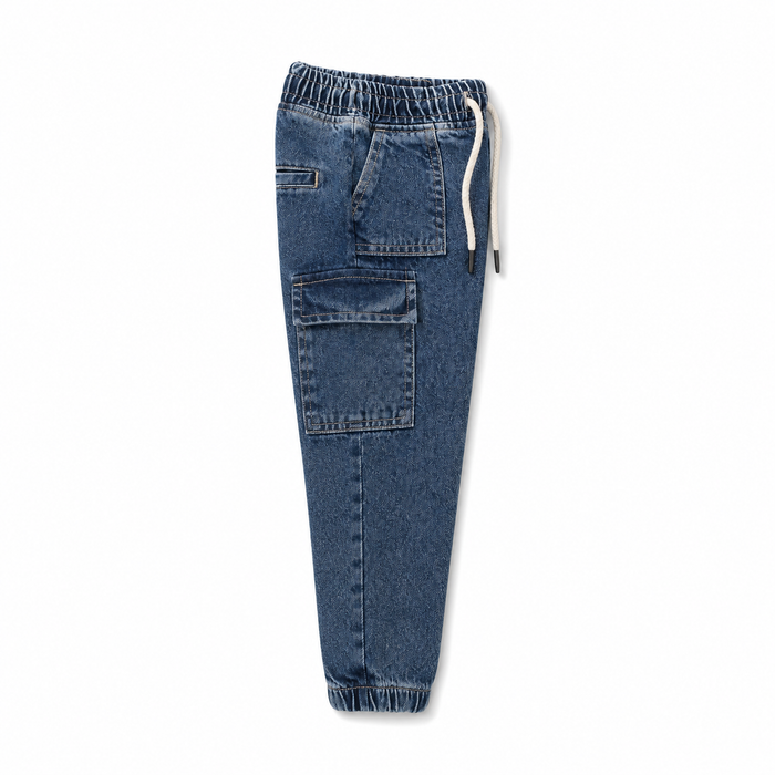 Boys Drawstring Denim Cargo Jogger Pants