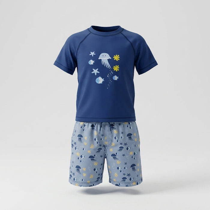 Boys Jellyfish Print Short Sleeve Swim Set