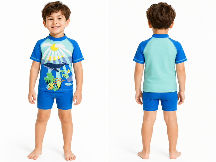 Boys Ocean Print Rash Guard Swim Set