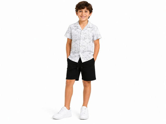 Boys Printed Resort Shirt And Shorts Set