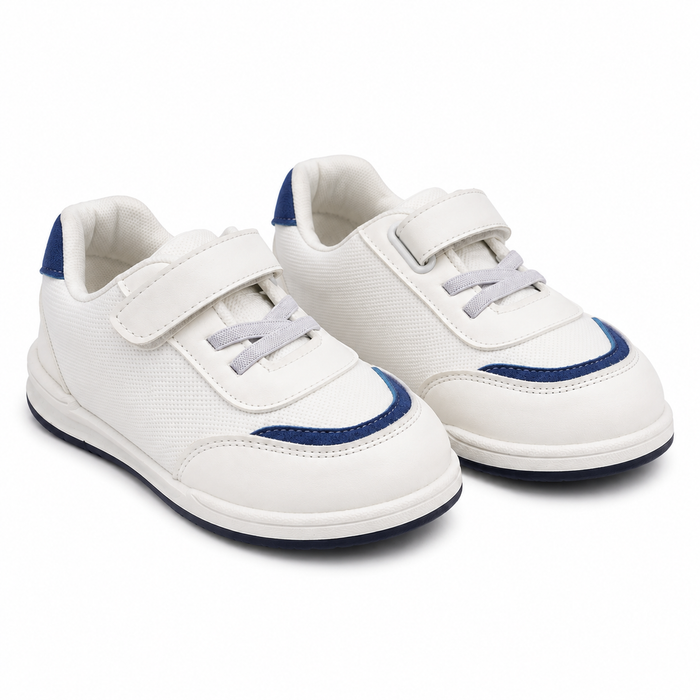 Boys sports sneakers with hook-and-loop strap and laces