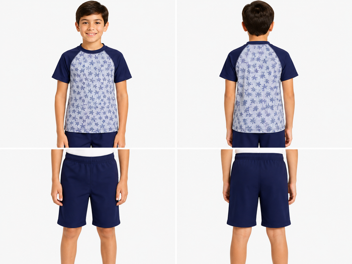 Boys Star Print Rash Guard And Swim Shorts Set