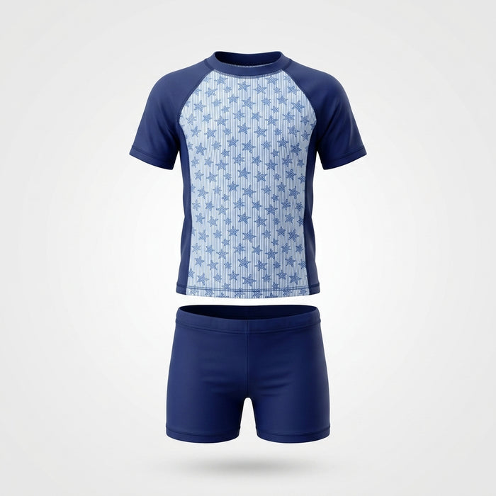 Boys Star Print Rash Guard And Swim Shorts Set