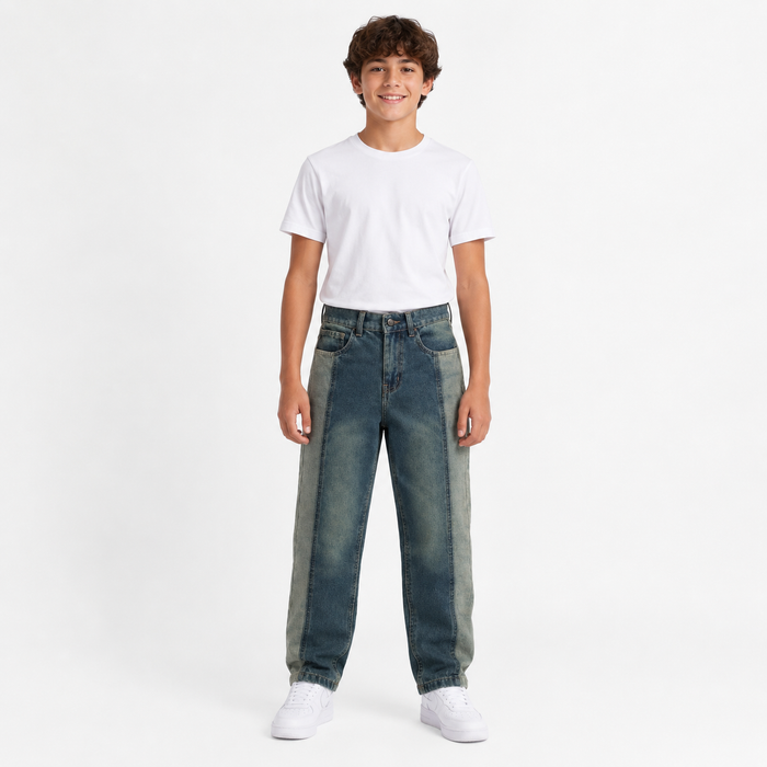 Boys Straight Fit Two Tone Denim Jeans