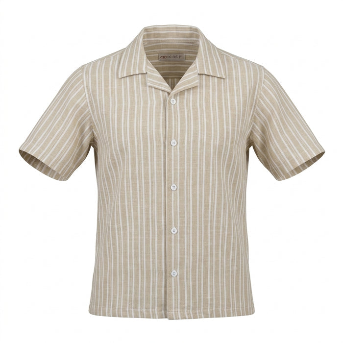 Boys Striped Short Sleeve Shirt And Linen Pants Set