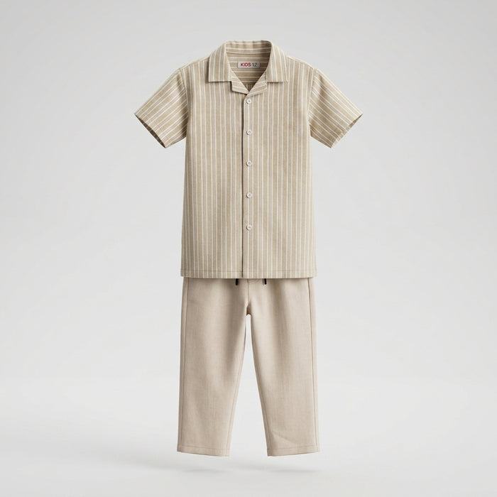 Boys Striped Short Sleeve Shirt And Linen Pants Set
