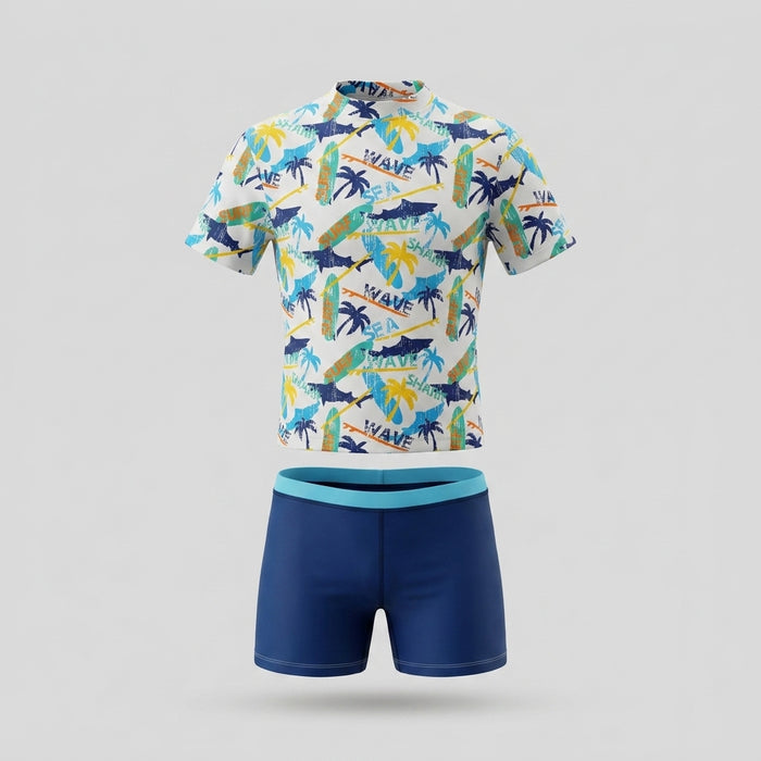 Boys Tropical Surf Print Short Sleeve Swim Set