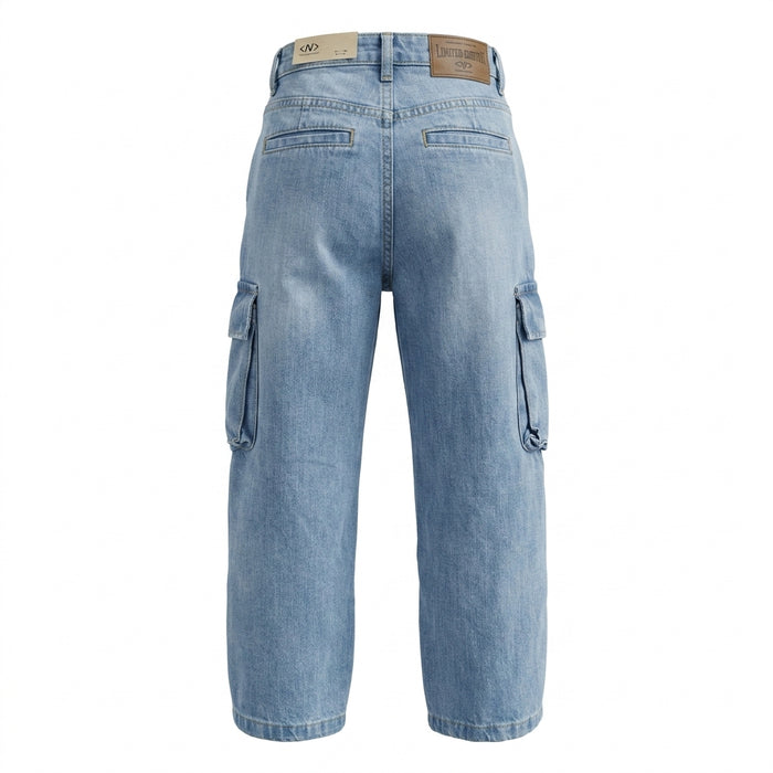 Girls Wide Leg Cargo Jeans Wash