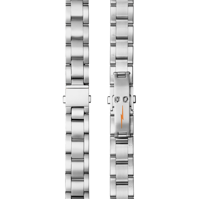 Bracelet: 18/13, Universal 3Link, Fold Over, PoSS - Brushed Stainless Steel / Polished Stainless Steel