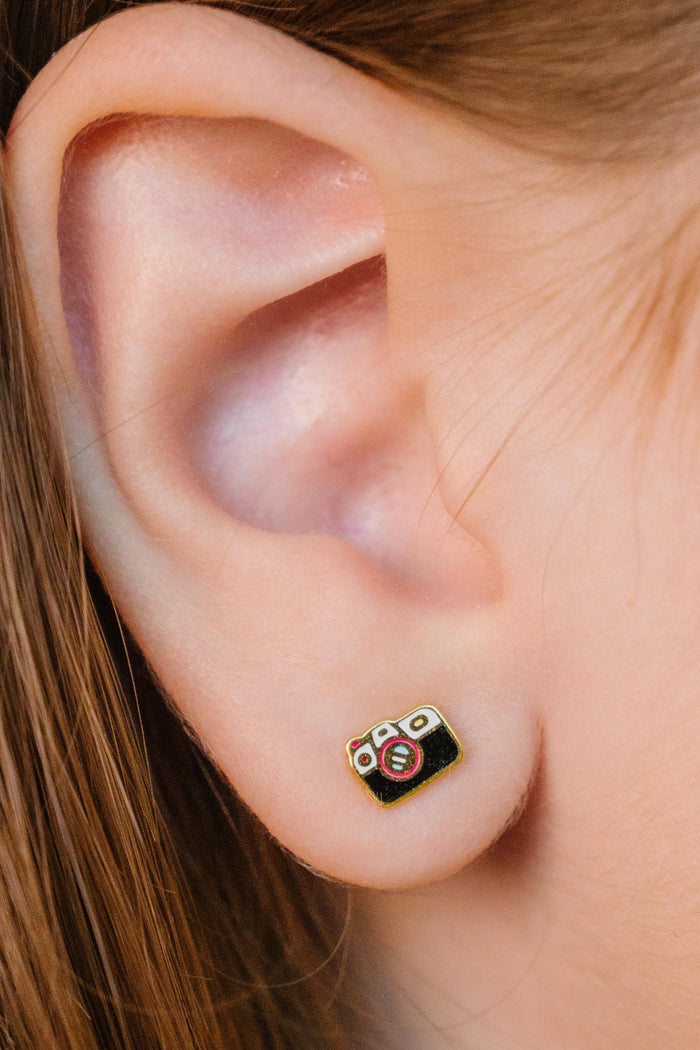 Camera Enamel Flat Back Stud