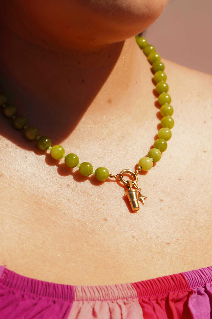 Candy Beaded Charm Necklace - Green Apple