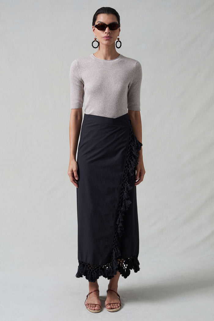 Capri Crocheted Wrap Skirt Caviar