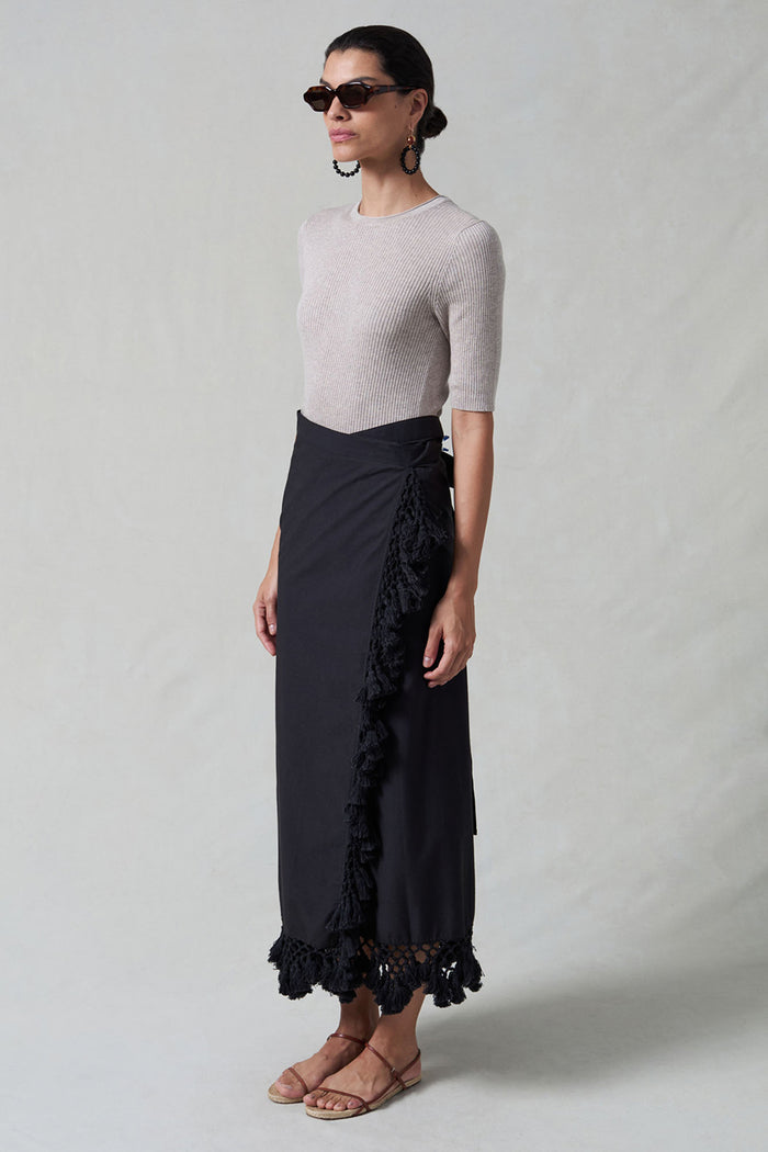 Capri Crocheted Wrap Skirt Caviar