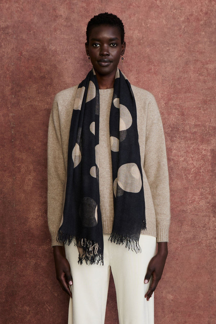 Cashmere and Silk Scarf Black Polka Dot