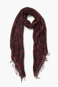 Cashmere and Silk Scarf Wine Kantha Floral