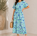 Casual And Mint Floral Print Midi Dress