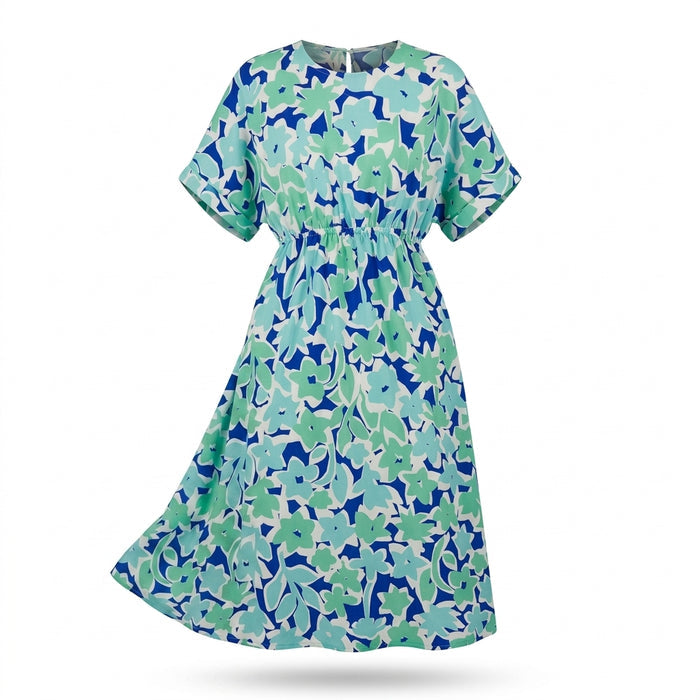 Casual And Mint Floral Print Midi Dress