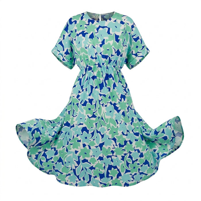 Casual And Mint Floral Print Midi Dress