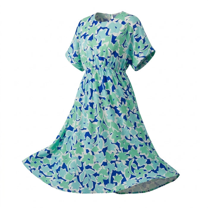 Casual And Mint Floral Print Midi Dress