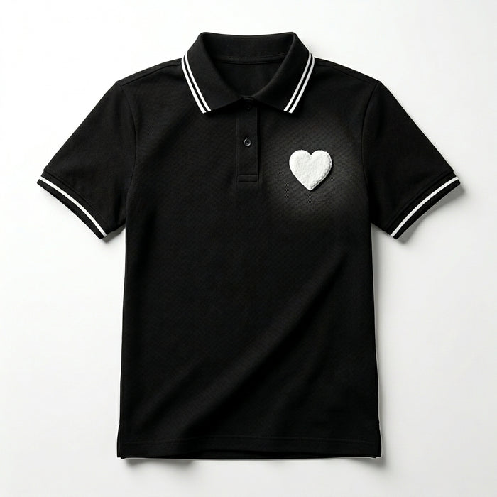 Casual Contrast Trim Short Sleeve Polo Top With Heart
