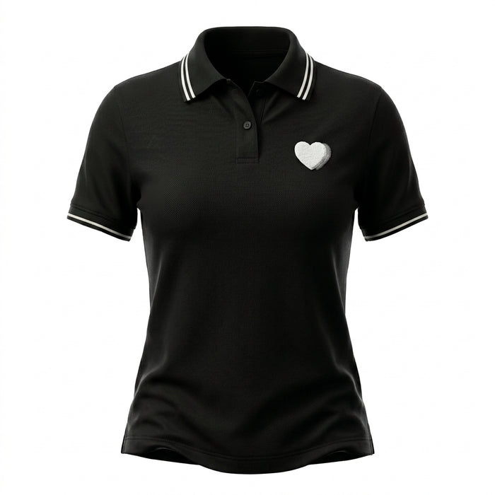 Casual Contrast Trim Short Sleeve Polo Top With Heart