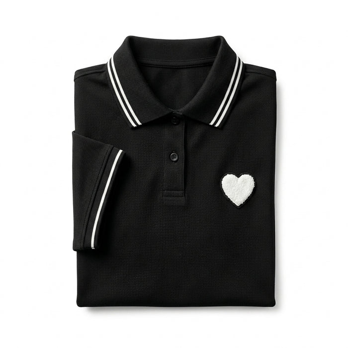 Casual Contrast Trim Short Sleeve Polo Top With Heart