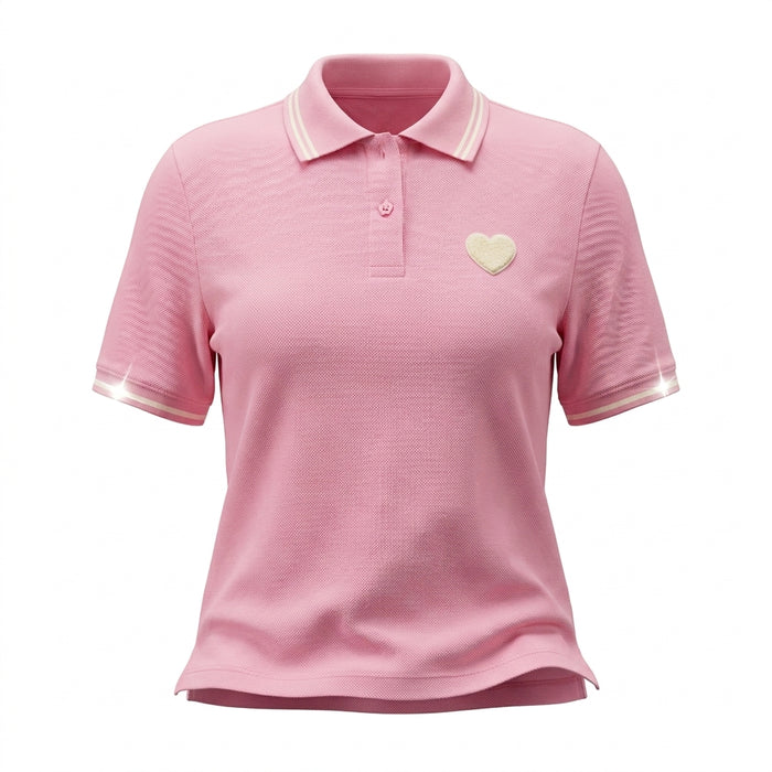 Casual Contrast Trim Short Sleeve Polo Top With Heart
