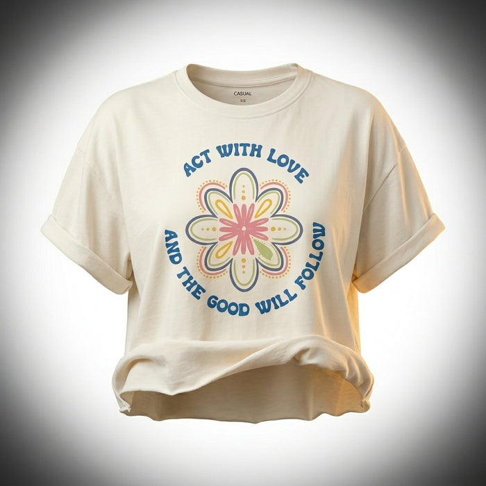 Casual Women Act With Love Cropped T Shirt