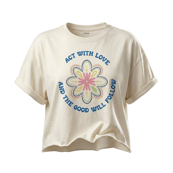 Casual Women Act With Love Cropped T Shirt