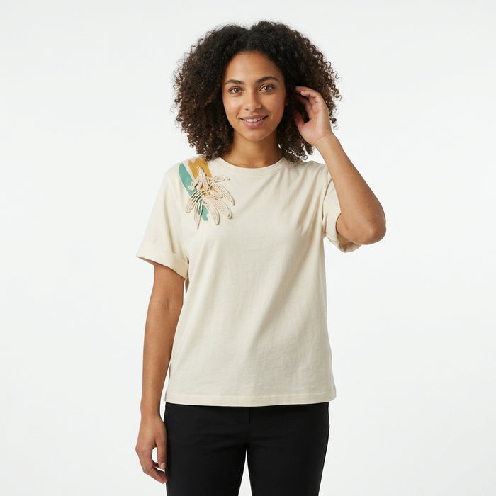 Casual Women Floral Applique Short Sleeve T Shirt