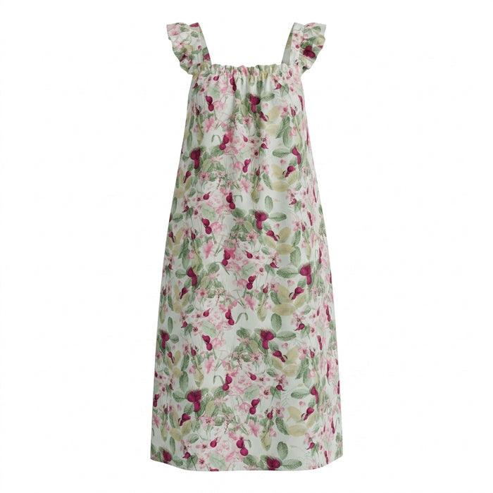 Casual Women Floral Cherry Print Maxi Dress Ruffle Strap