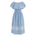 Casual Women Off Shoulder Ruffle Maxi Dress With Floral Border