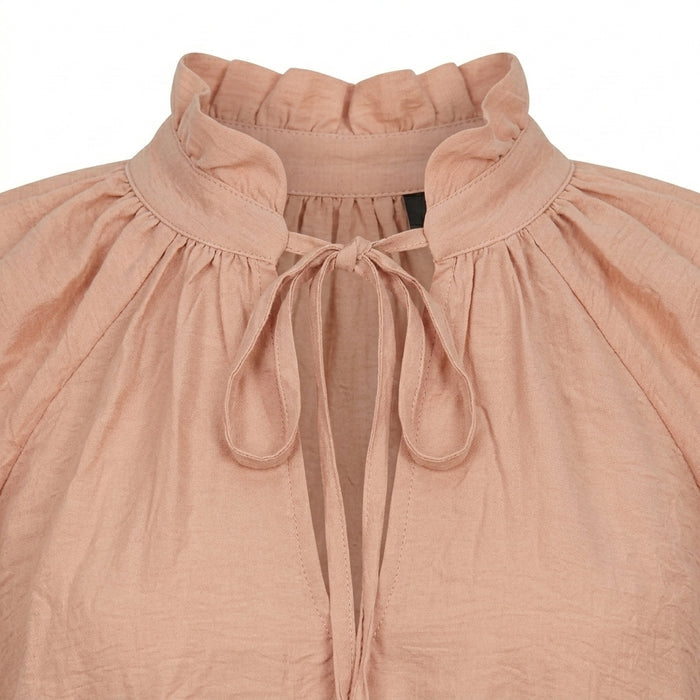 Casual Women Tie Neck Long Sleeve Peasant Blouse Semon