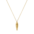Gold fish pendant on a chain against a white background