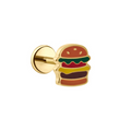 Gold and colorful enamel cheeseburger-shaped flat back stud earring on a white background