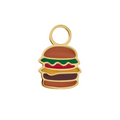 Colorful enamel hamburger-shaped gold surgical steel hoop charm on a white background