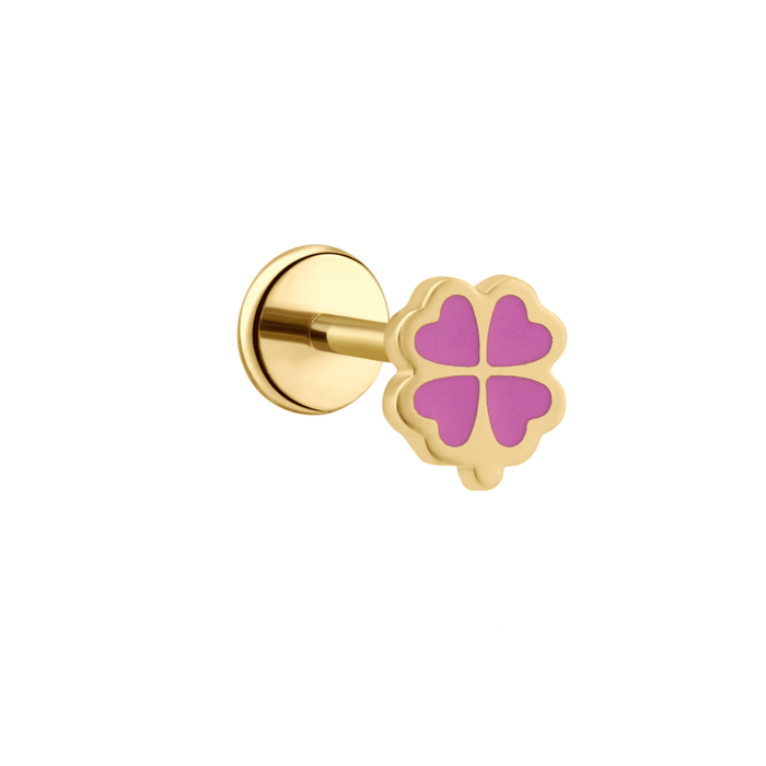 Clover Enamel Flat Back Stud - Pink