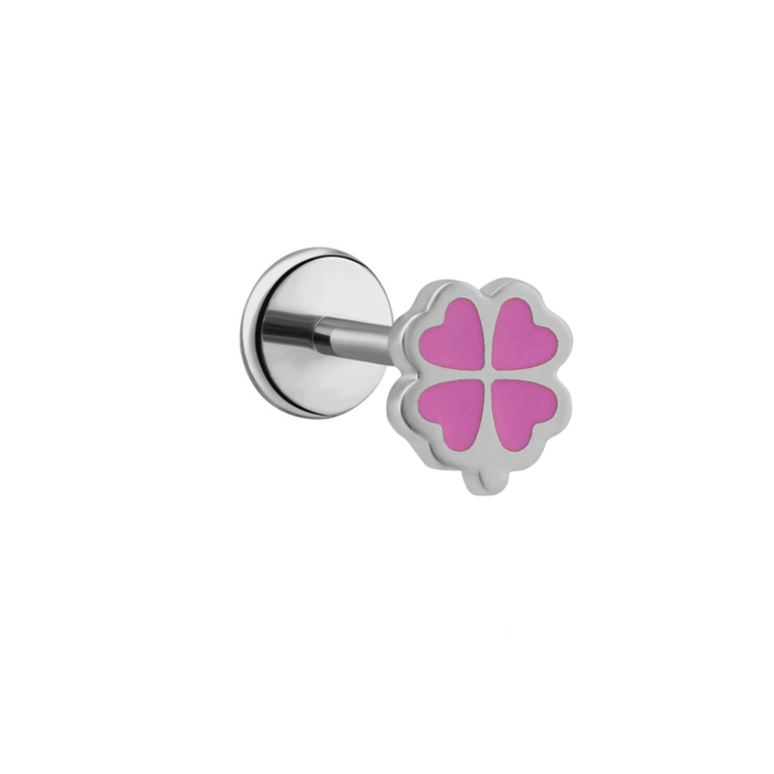 Clover Enamel Flat Back Stud - Pink