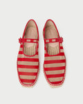 Clover Red/Caramel Mesh Espadrille in red and tan striped mesh.