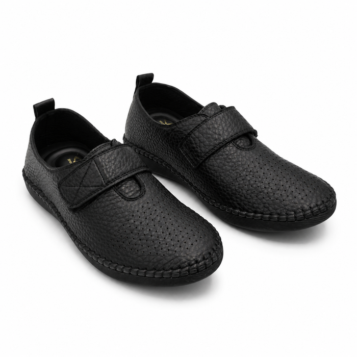 Comfort flats with perforated details and hook-and-loop strap