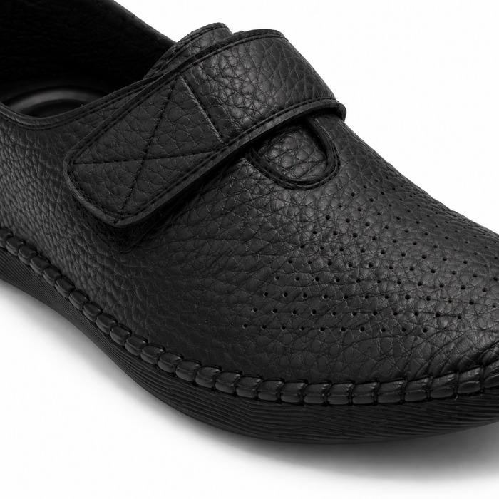 Comfort flats with perforated details and hook-and-loop strap