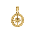 Gold compass pendant on a white background