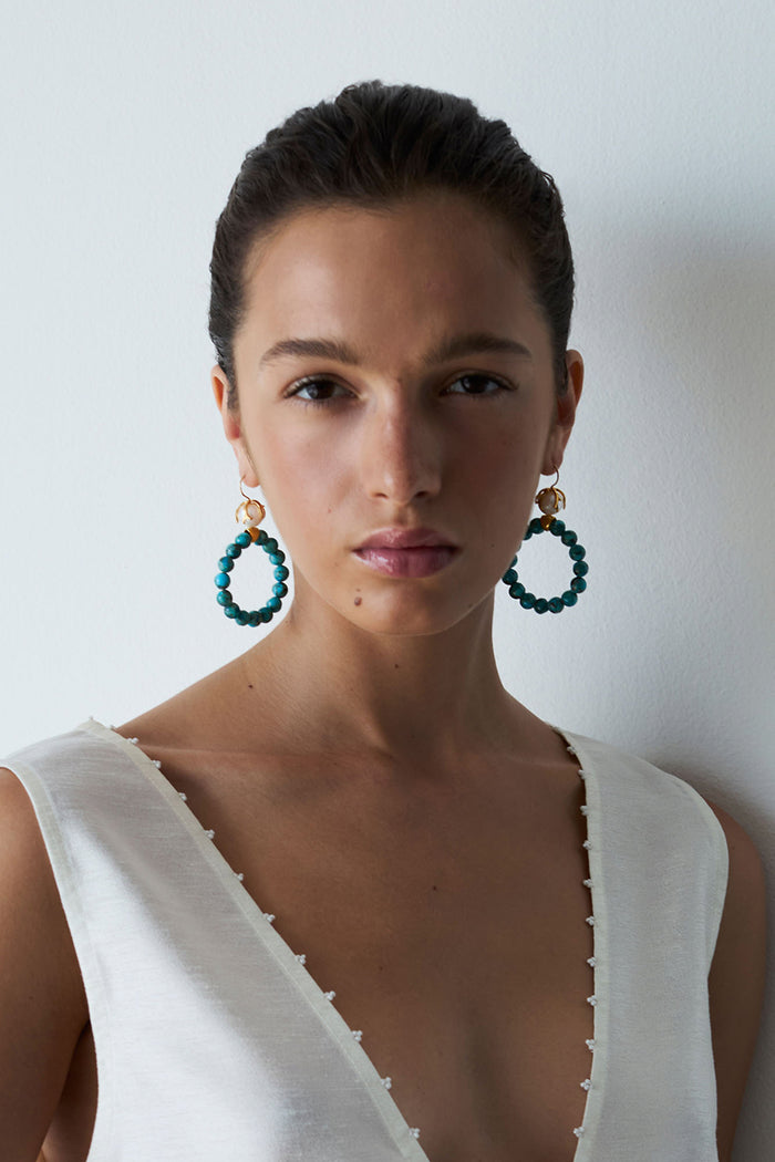 Coral Crown Hoop Earrings Turquoise