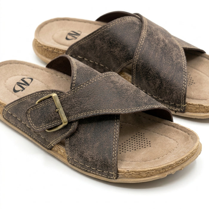 Cross Strap Slip On Sandals With Buckle