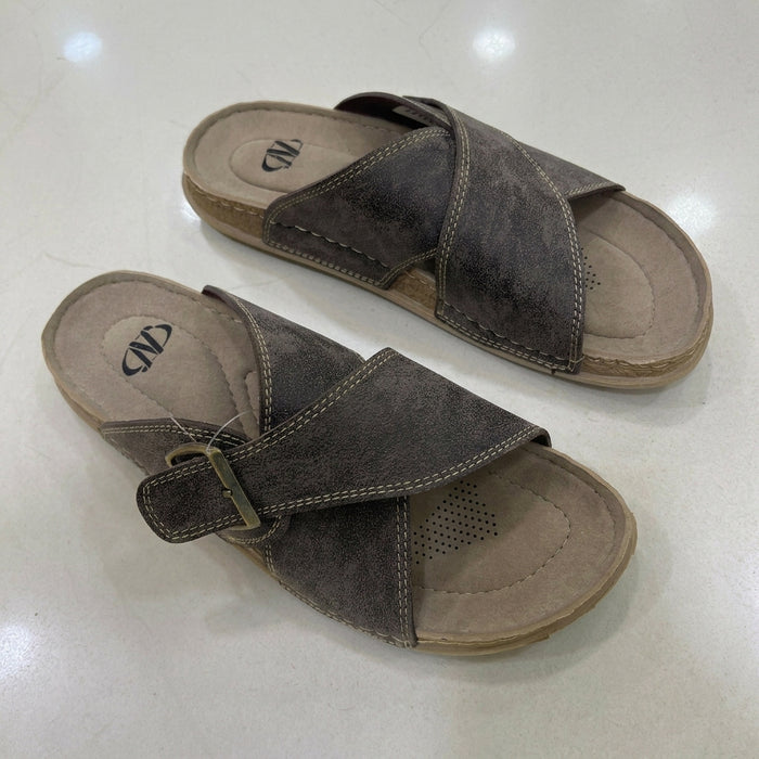 Cross Strap Slip On Sandals With Buckle