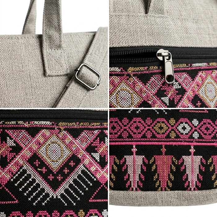 Crossbody Tote Bag With Ethnic Woven Front Panel